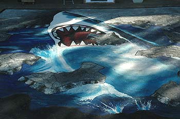 arte con tiza - tiburon en el asfalto